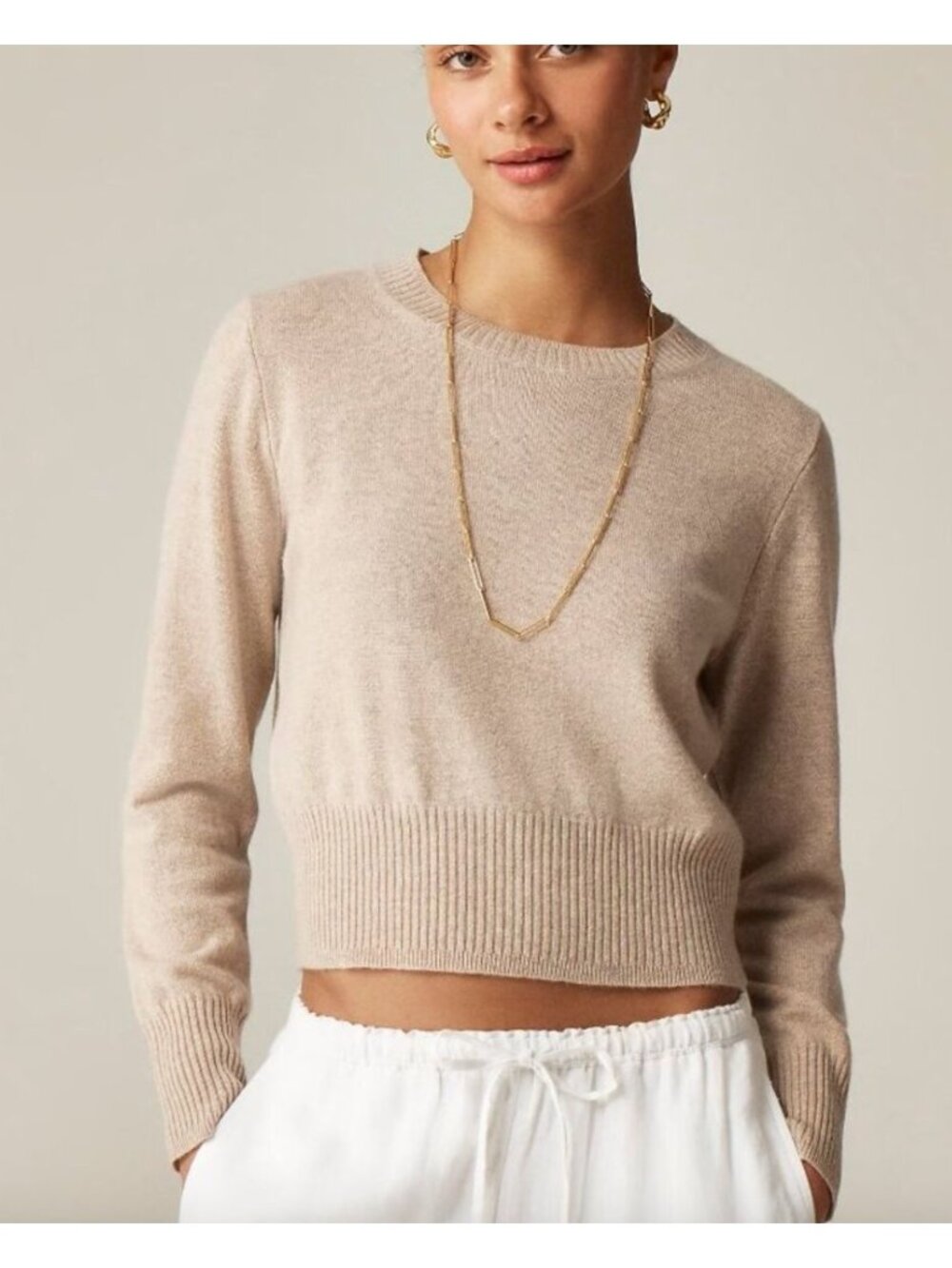 J. CREW cashmere shrunken crewneck sweater in heather stone size XL